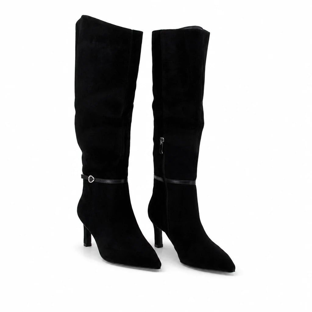 Cizme dama elegante Anna Viotti piele intoarsa  D106-AD893-L542 negre
