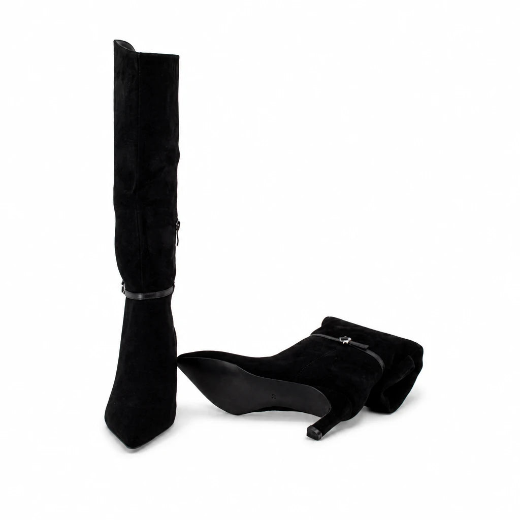 Cizme dama elegante Anna Viotti piele intoarsa  D106-AD893-L542 negre