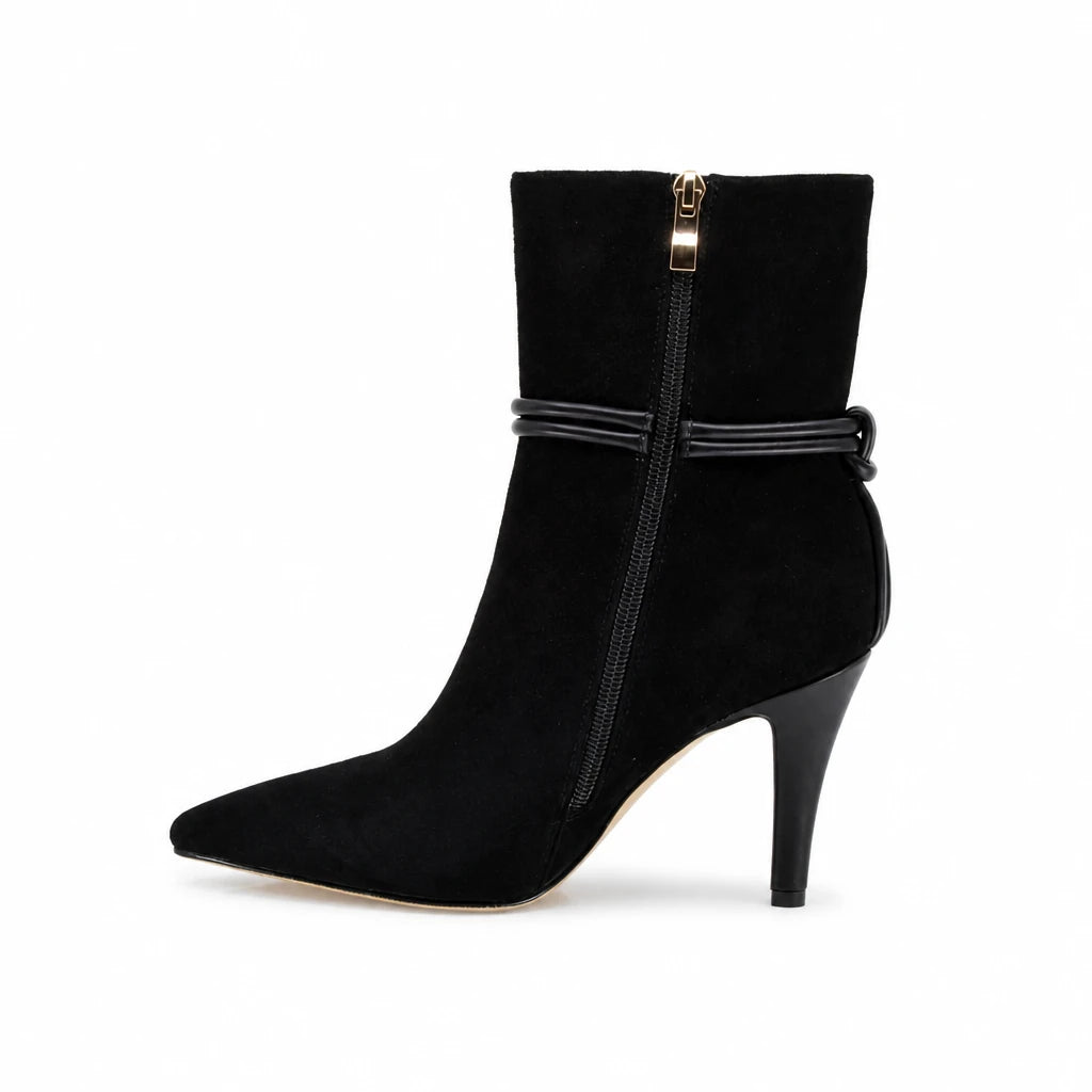 Botine dama elegante Anna Viotti piele intoarsa D106-Y10-X13 negre