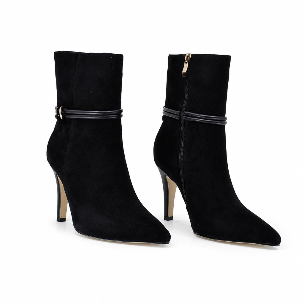 Botine dama elegante Anna Viotti piele intoarsa D106-Y10-X13 negre