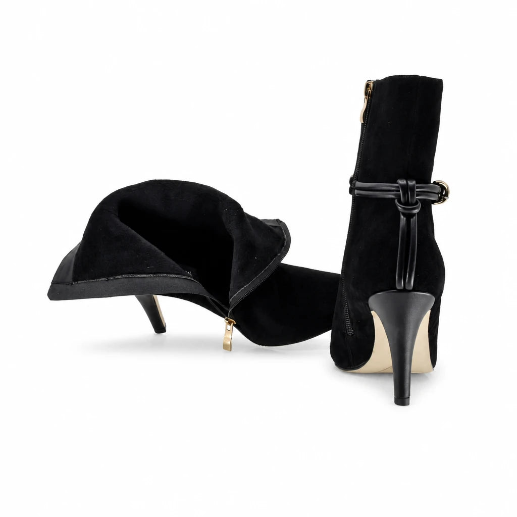 Botine dama elegante Anna Viotti piele intoarsa D106-Y10-X13 negre