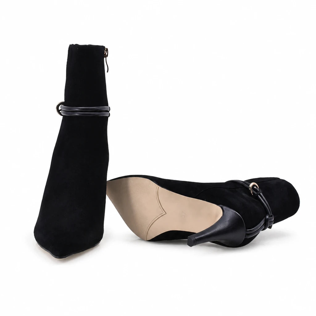 Botine dama elegante Anna Viotti piele intoarsa D106-Y10-X13 negre
