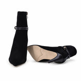 Botine dama elegante Anna Viotti piele intoarsa D106-Y10-X13 negre