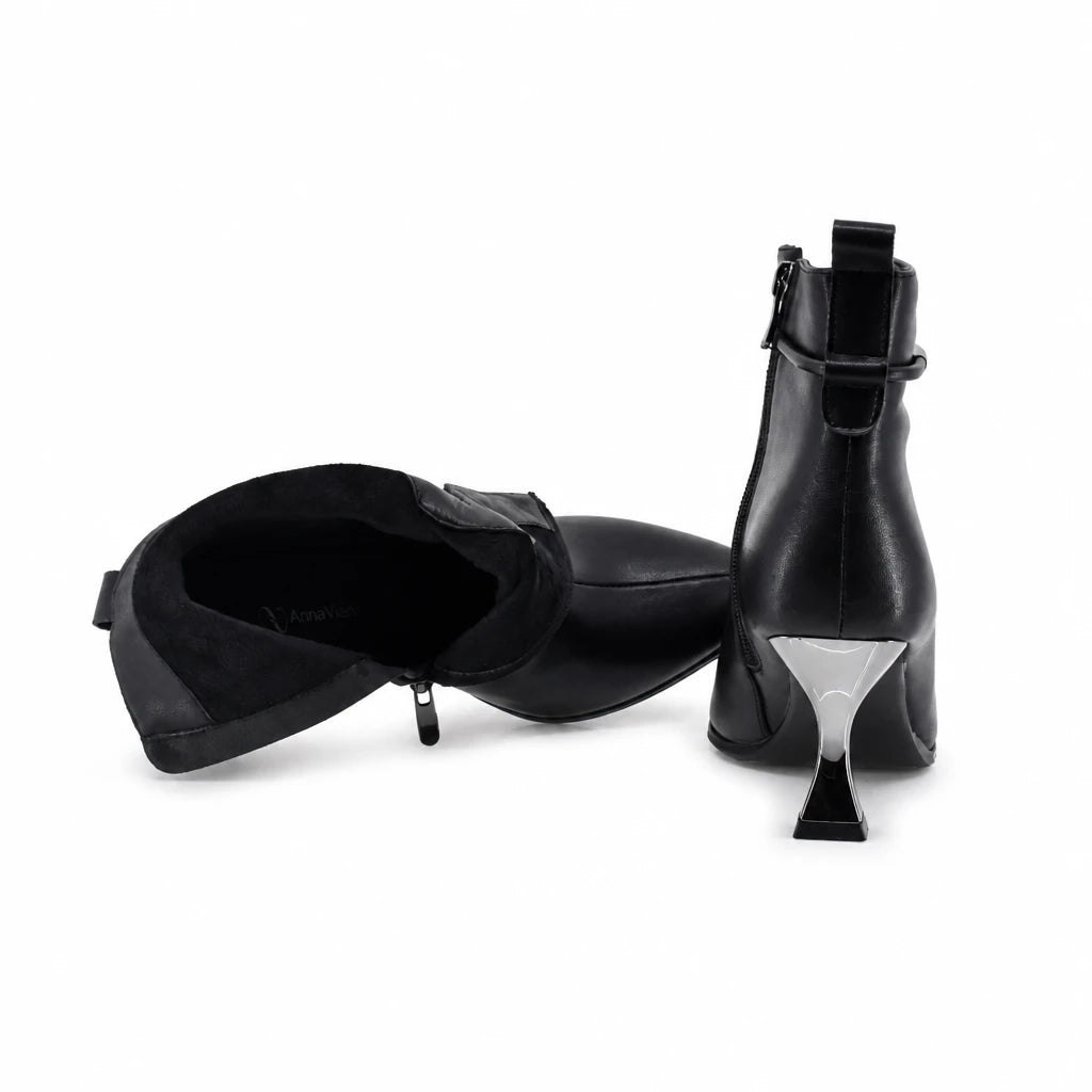 Botine dama elegante Anna Viotti piele naturala D106-8H256-RH1808V-HA negre