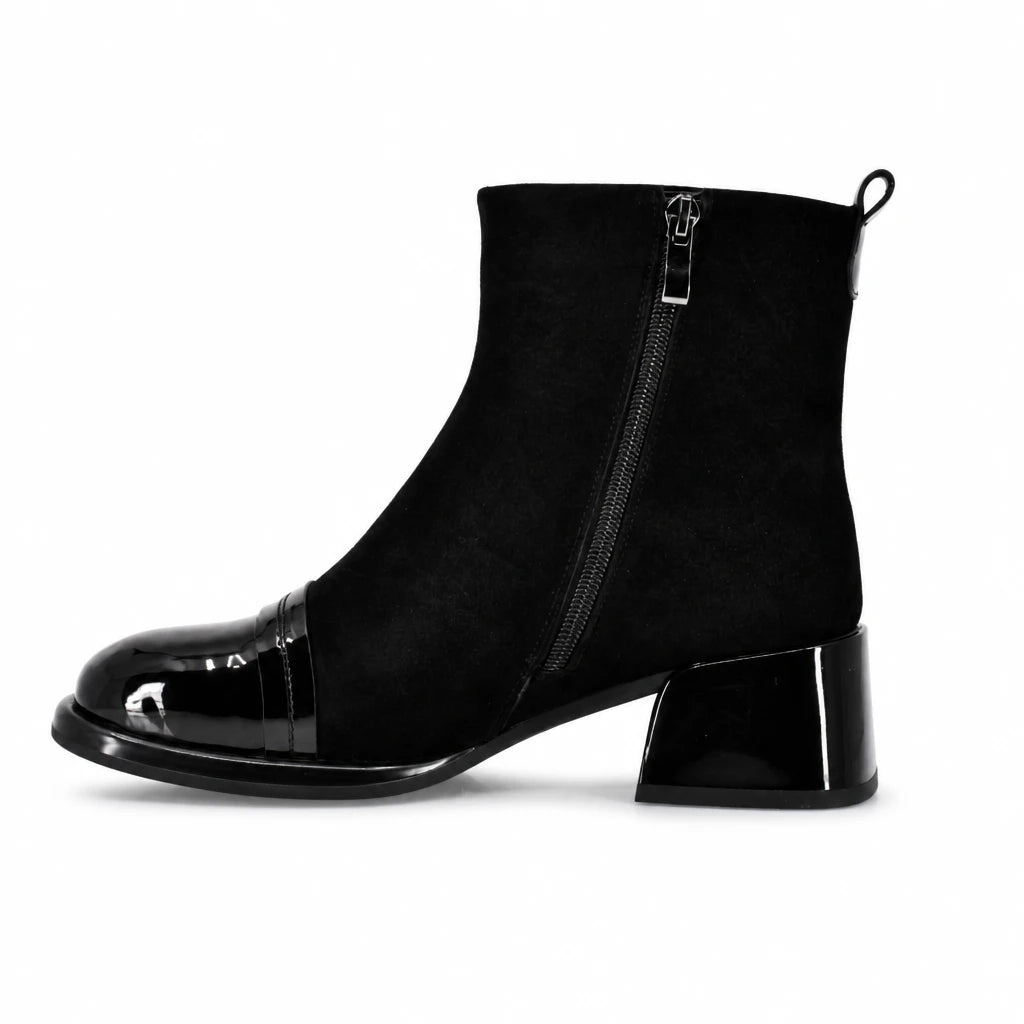 Botine dama elegante Anna Viotti piele intoarsa D106-25526-F3271 negre
