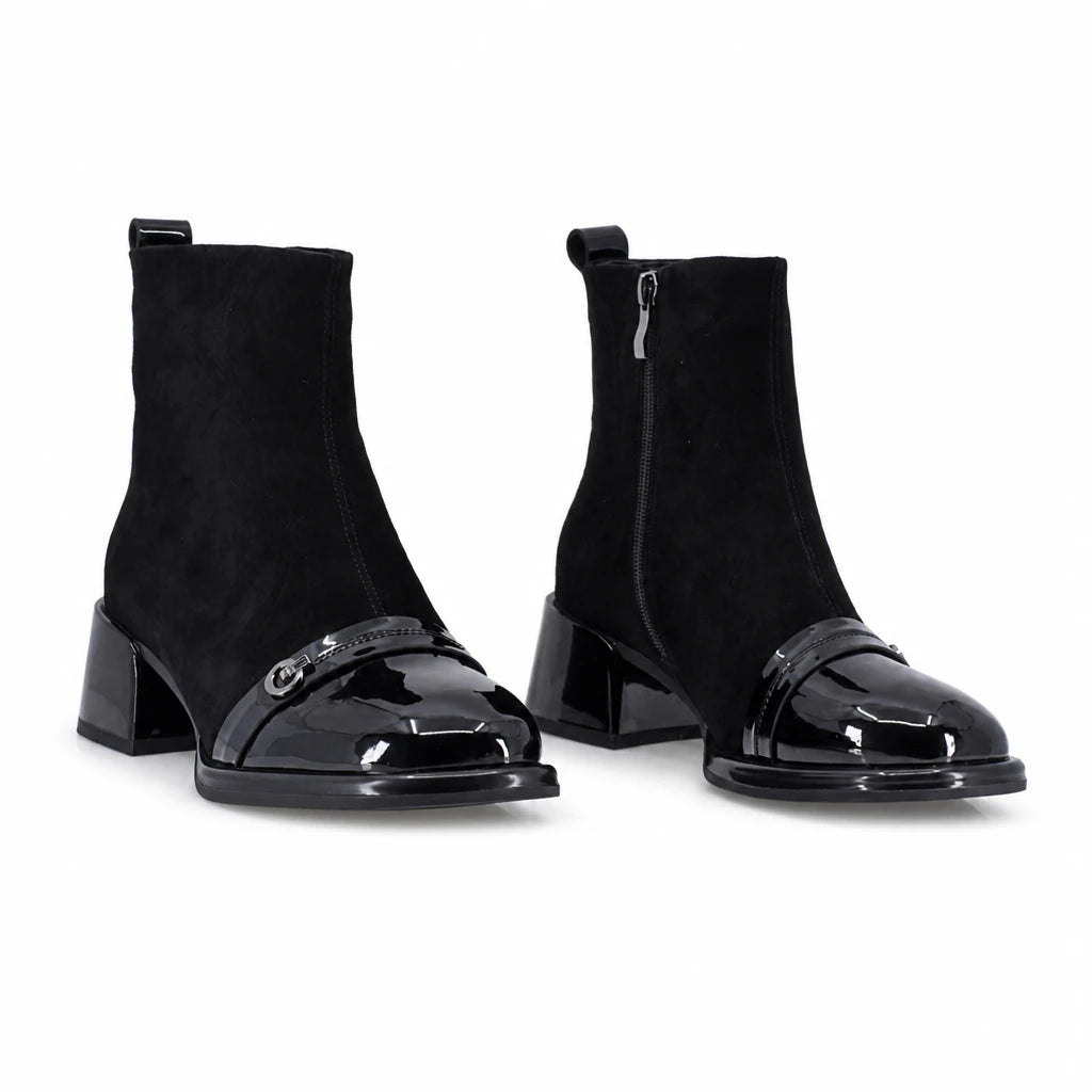 Botine dama elegante Anna Viotti piele intoarsa D106-25526-F3271 negre