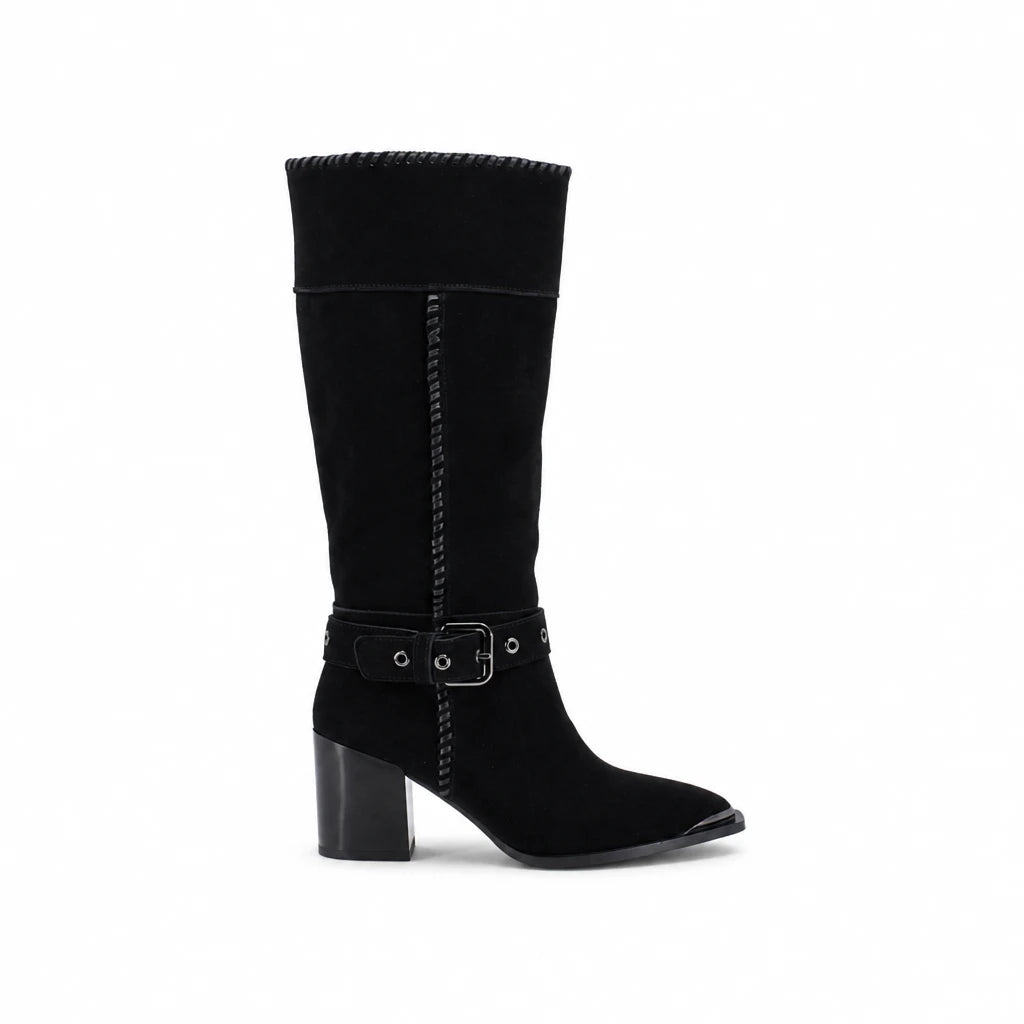 Cizme dama casual Anna Viotti piele intoarsa D106-K0B417-RZ5860P-H negre