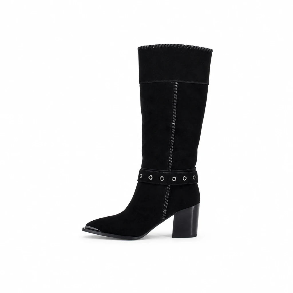 Cizme dama casual Anna Viotti piele intoarsa D106-K0B417-RZ5860P-H negre