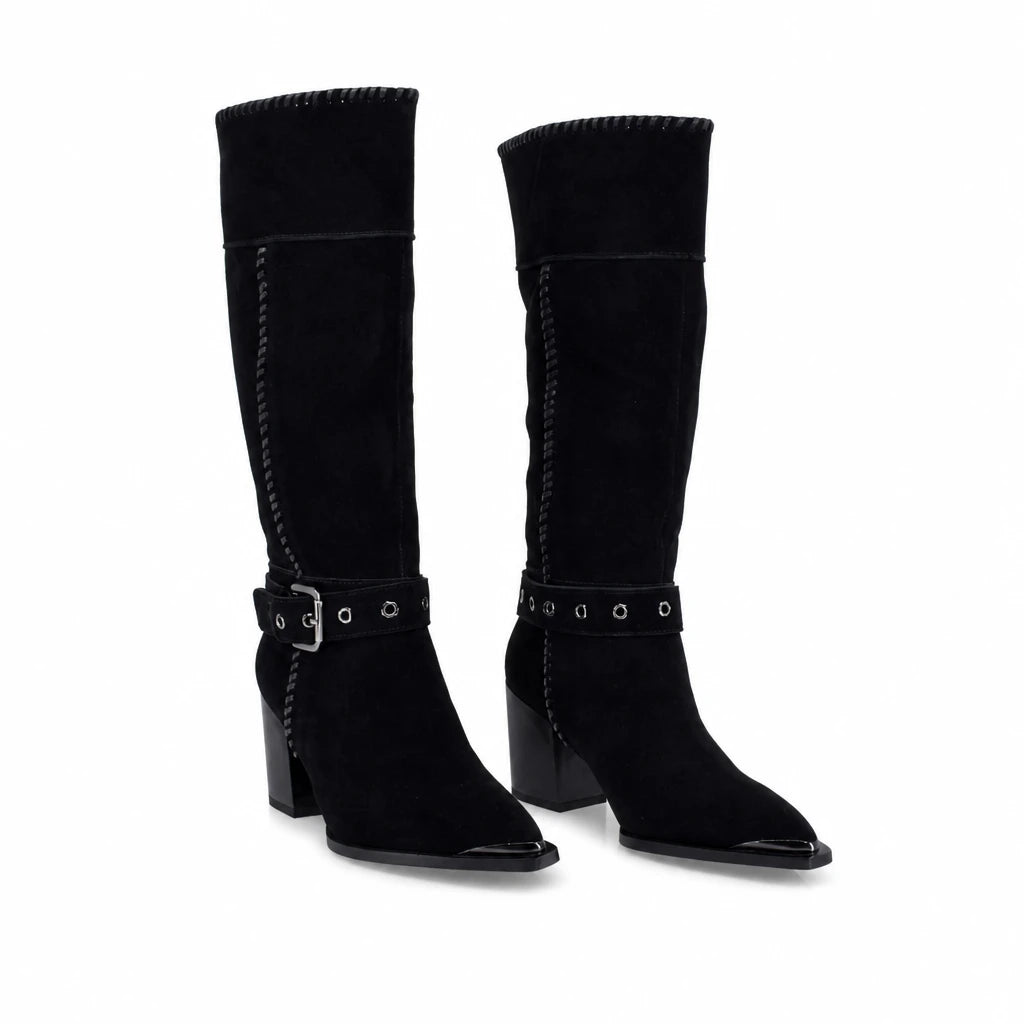 Cizme dama casual Anna Viotti piele intoarsa D106-K0B417-RZ5860P-H negre