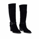 Cizme dama casual Anna Viotti piele intoarsa D106-K0B417-RZ5860P-H negre