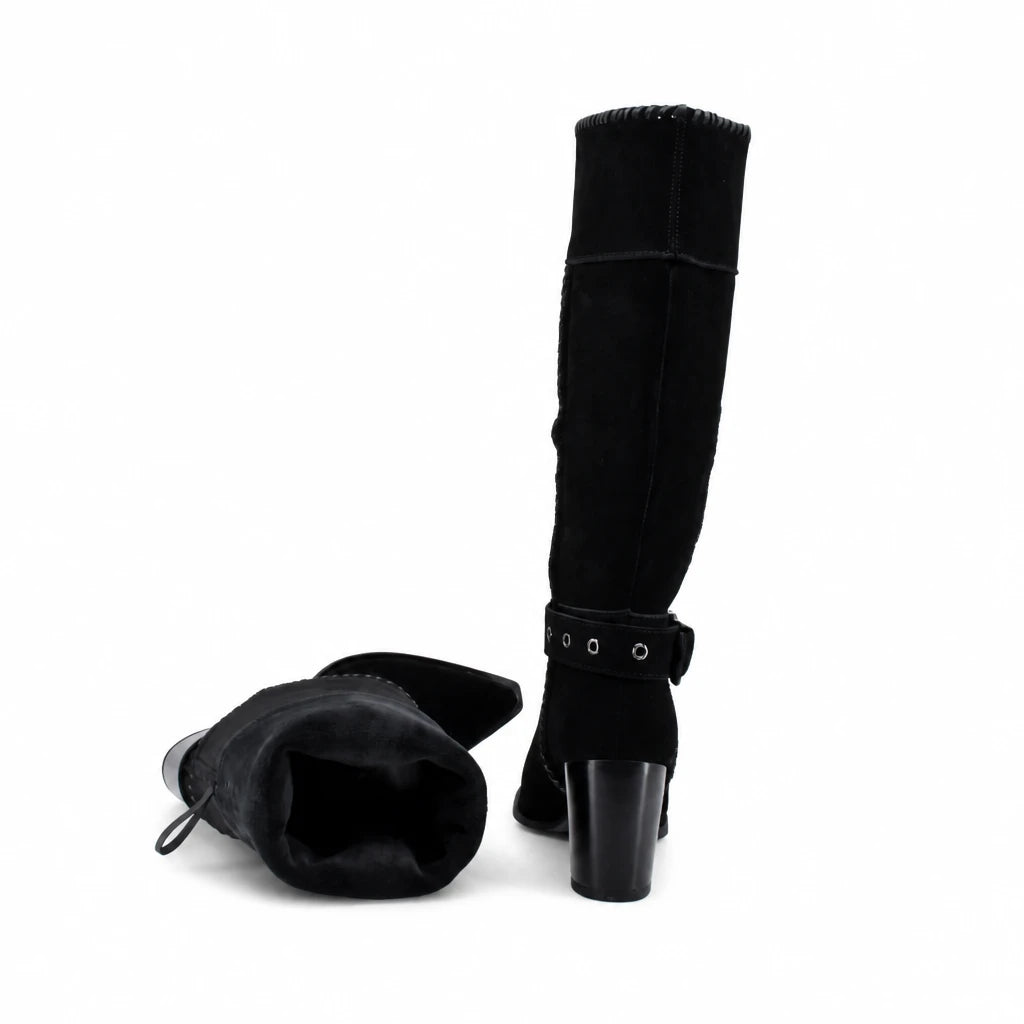 Cizme dama casual Anna Viotti piele intoarsa D106-K0B417-RZ5860P-H negre