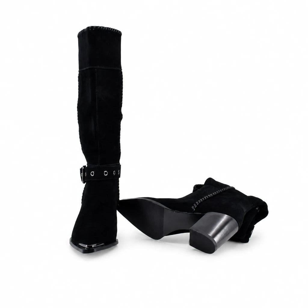 Cizme dama casual Anna Viotti piele intoarsa D106-K0B417-RZ5860P-H negre