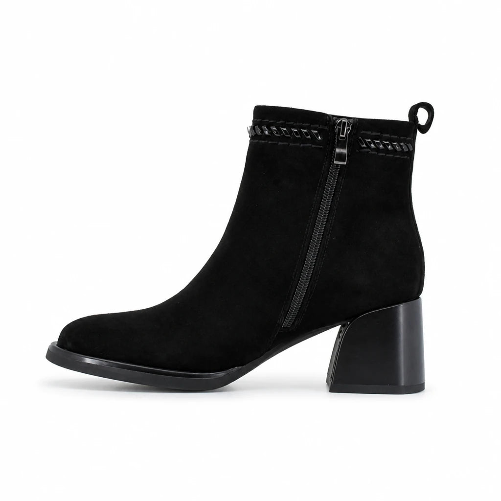 Botine dama elegante Anna Viotti piele intoarsa D106-M1593-Q1370-2 negre