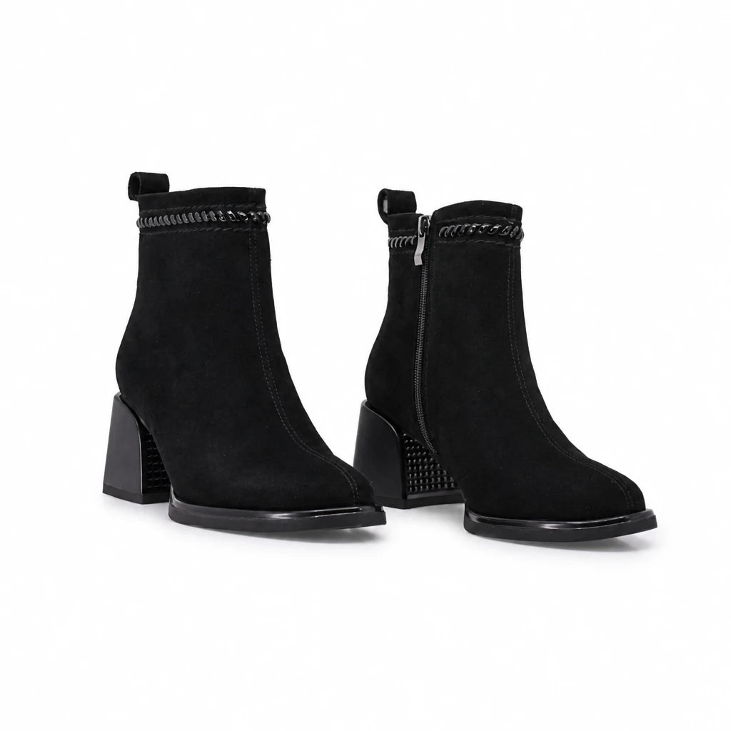 Botine dama elegante Anna Viotti piele intoarsa D106-M1593-Q1370-2 negre