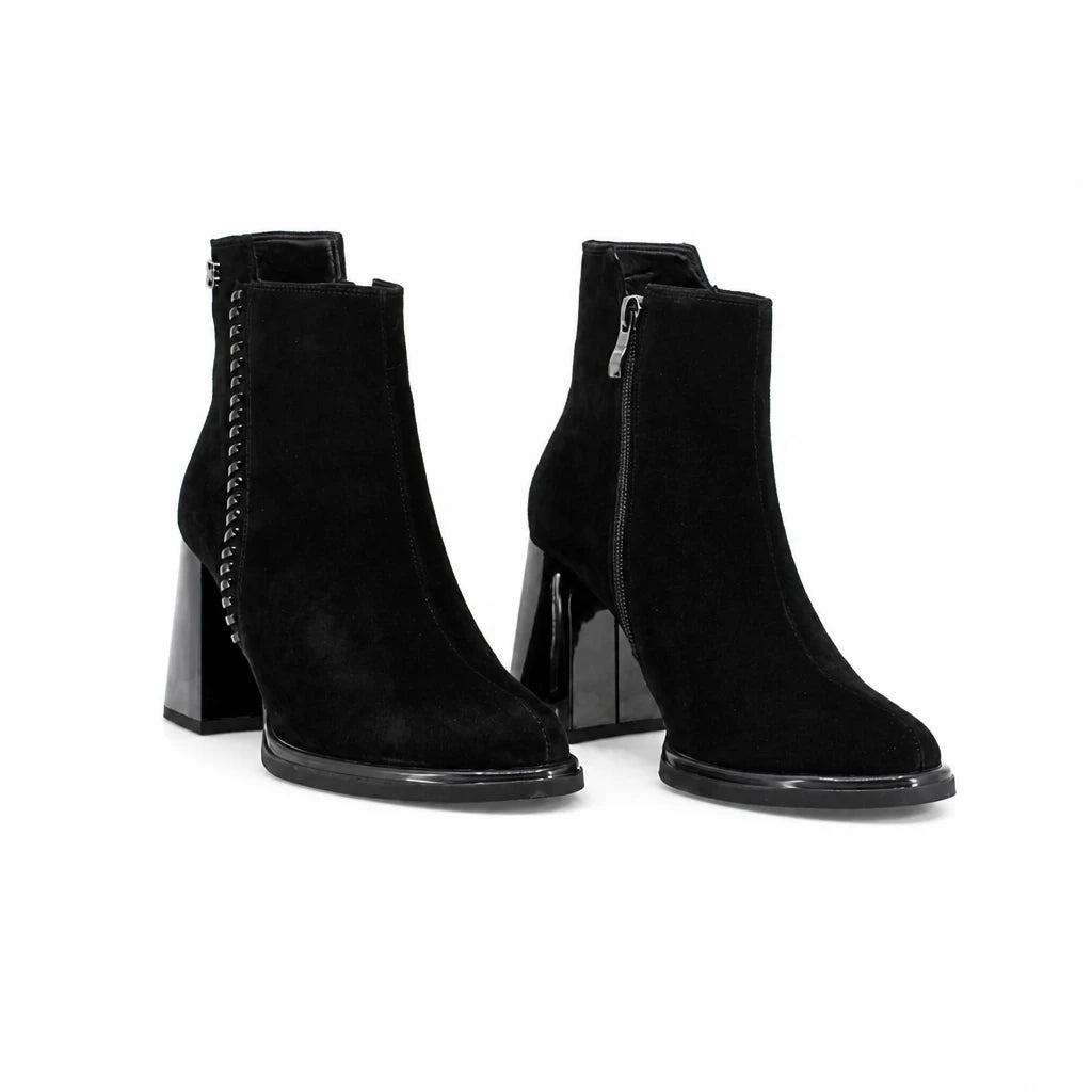 Botine dama elegante Anna Viotti piele intoarsa D106-Y081-L222 negre