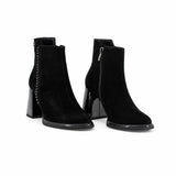 Botine dama elegante Anna Viotti piele intoarsa D106-Y081-L222 negre