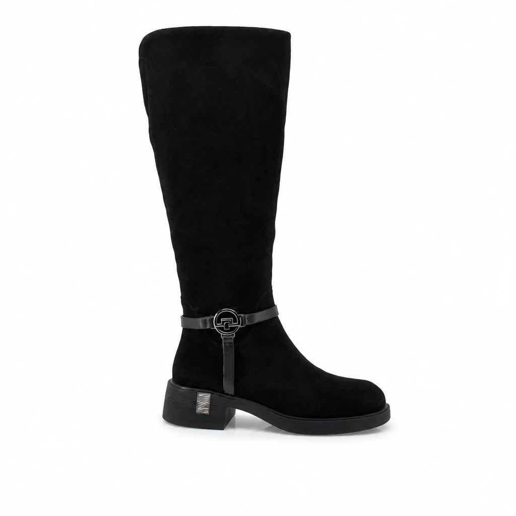 Cizme dama casual Anna Viotti piele intoarsa D125-5J205-R05 negre