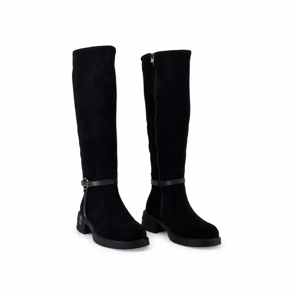Cizme dama casual Anna Viotti piele intoarsa D125-5J205-R05 negre