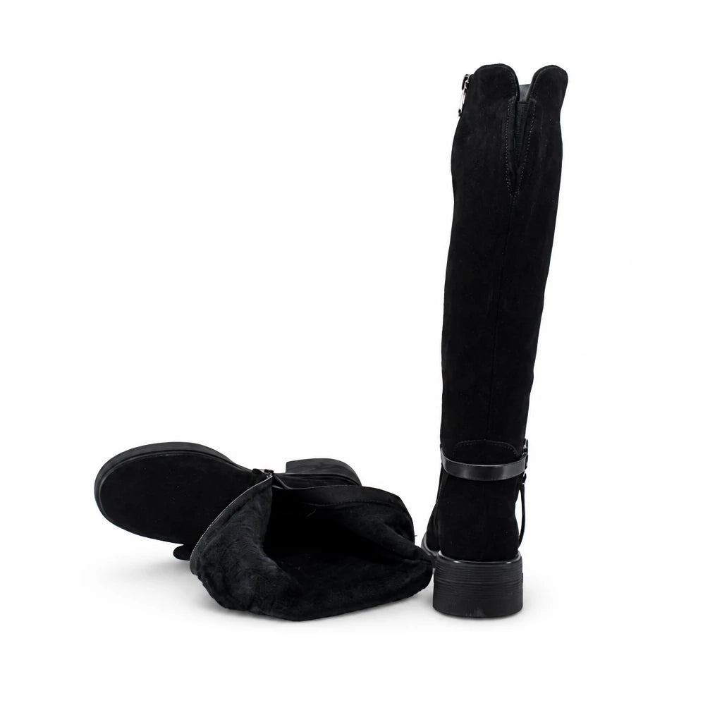 Cizme dama casual Anna Viotti piele intoarsa D125-5J205-R05 negre