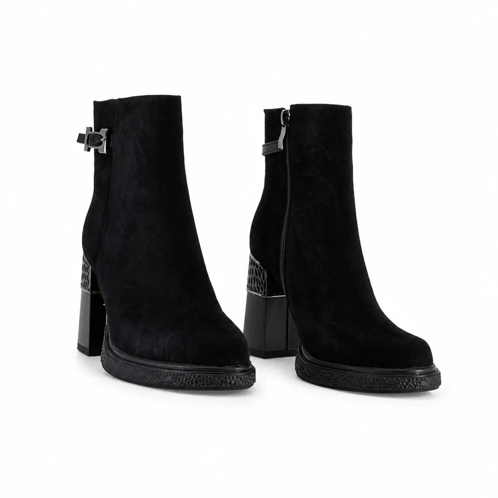 Botine dama elegante Anna Viotti piele naturala D122-ZPW351-N4783-2 negre