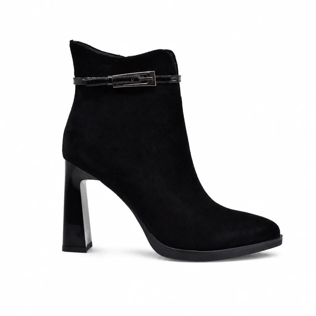 Botine dama elegante Anna Viotti piele intoarsa D106-F10569-A846-14 negre