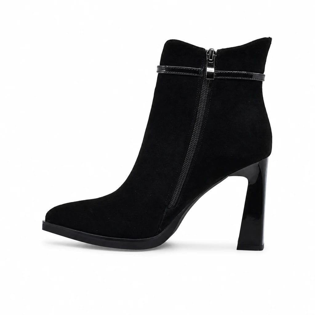 Botine dama elegante Anna Viotti piele intoarsa D106-F10569-A846-14 negre