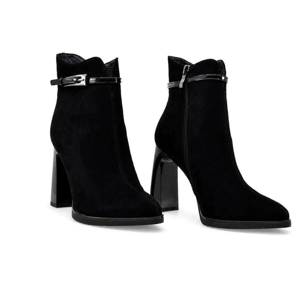 Botine dama elegante Anna Viotti piele intoarsa D106-F10569-A846-14 negre