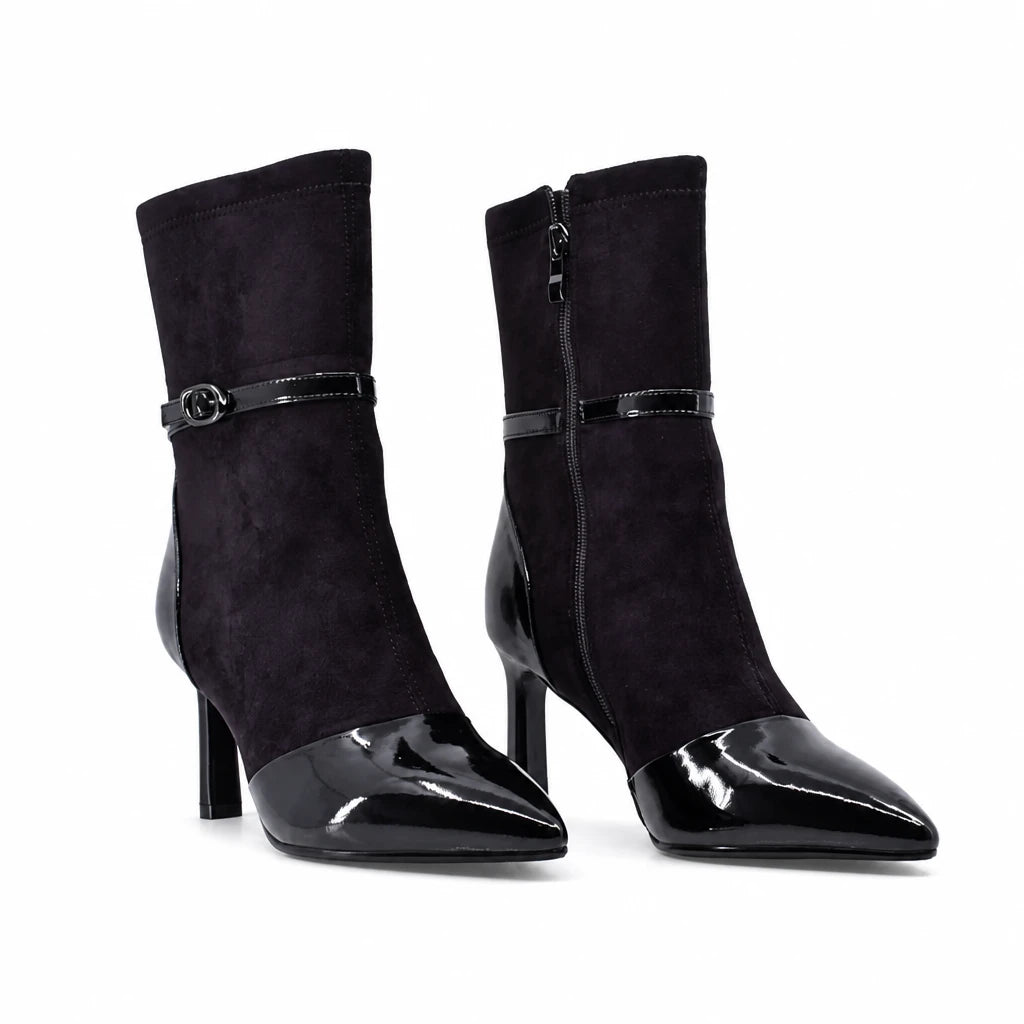 Botine dama elegante Anna Viotti piele intoarsa D106-7Y77-GW833V-H-B-DK maro