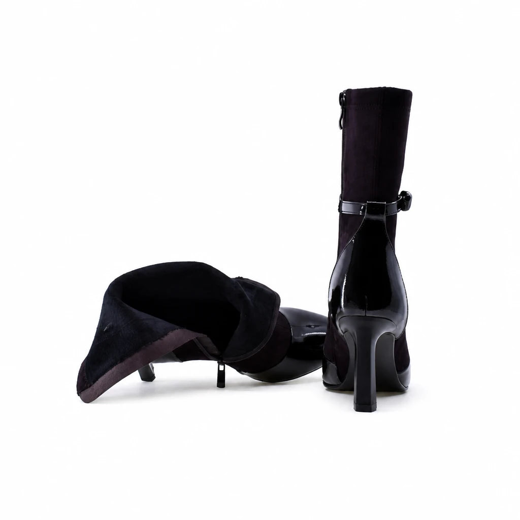 Botine dama elegante Anna Viotti piele intoarsa D106-7Y77-GW833V-H-B-DK maro