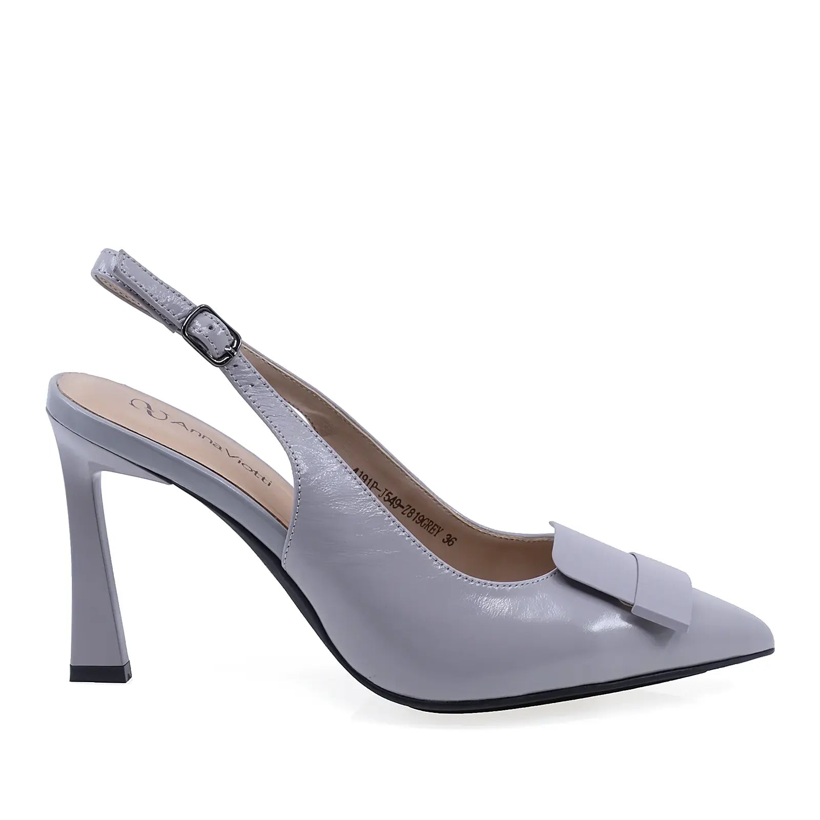 Pantofi damă eleganți Anna Viotti gri piele lăcuită lateral dreapta