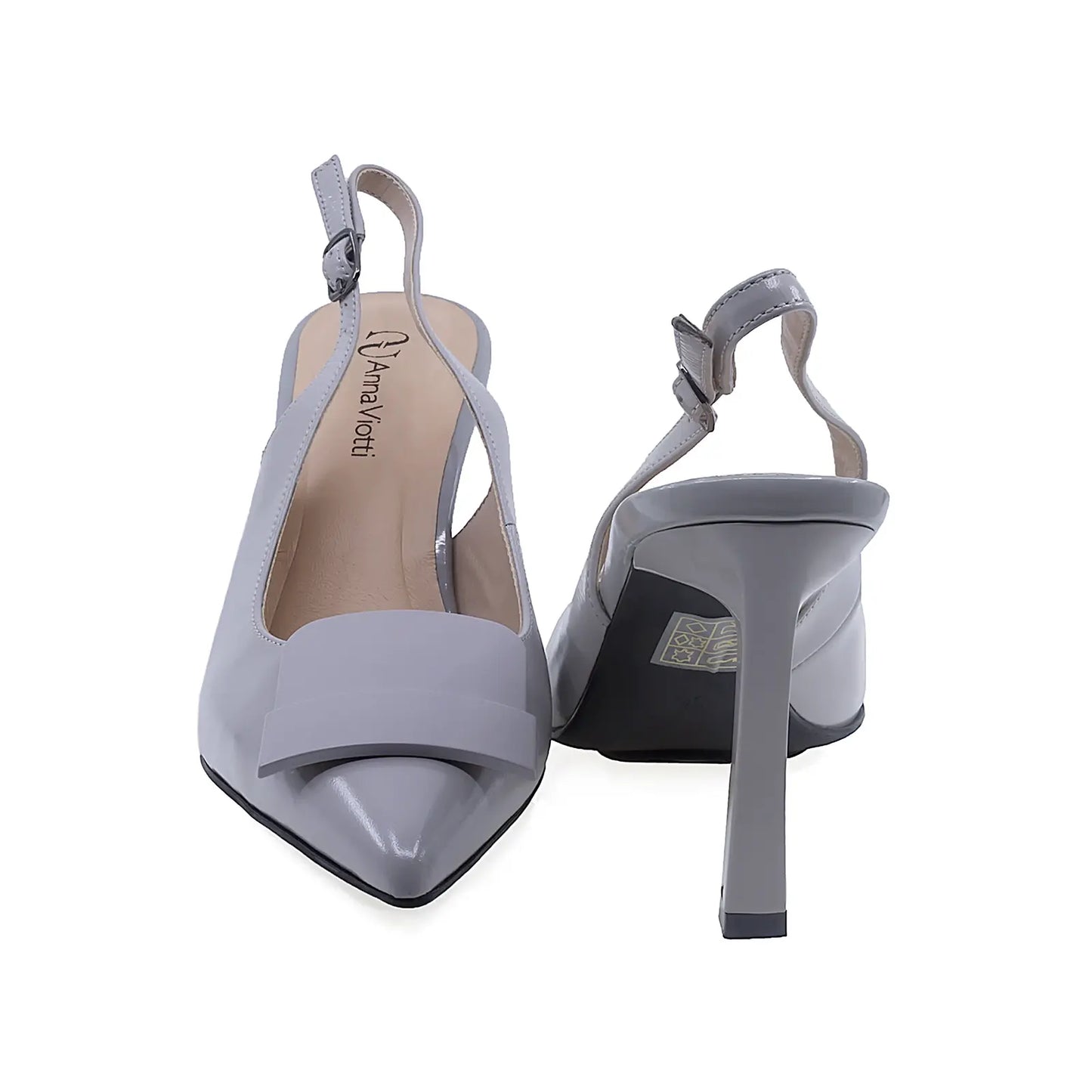 Pantofi damă eleganți Anna Viotti gri vedere spate toc elegant