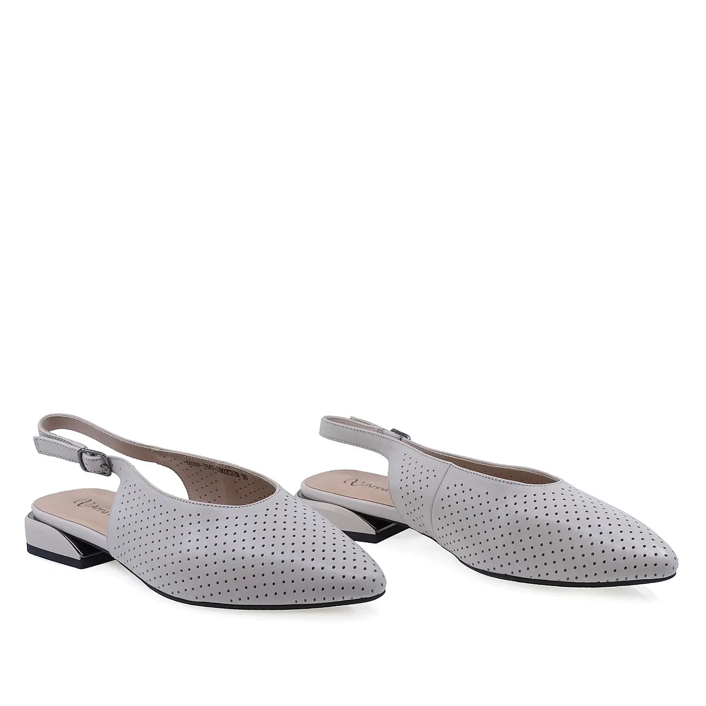 Balerini damă eleganți Anna Viotti D105-5029P-J547-Z802 crem, închiși în față, din piele naturală, design modern și feminin