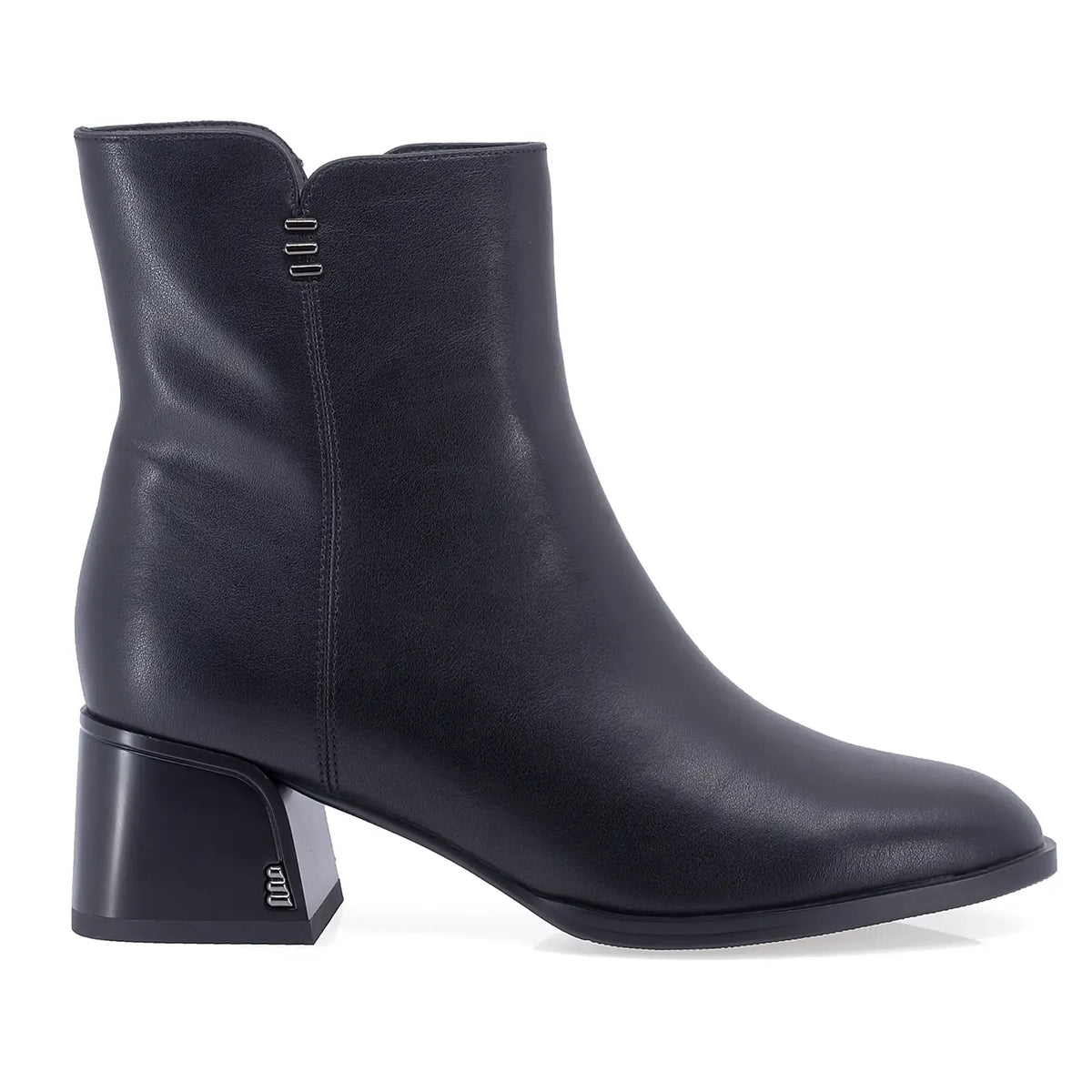 Botine dama elegante Anna Viotti D106-8B207-RH2057V-HA negre, din piele naturala box, cu varf rotund, fermoar si toc gros de 5 cm.