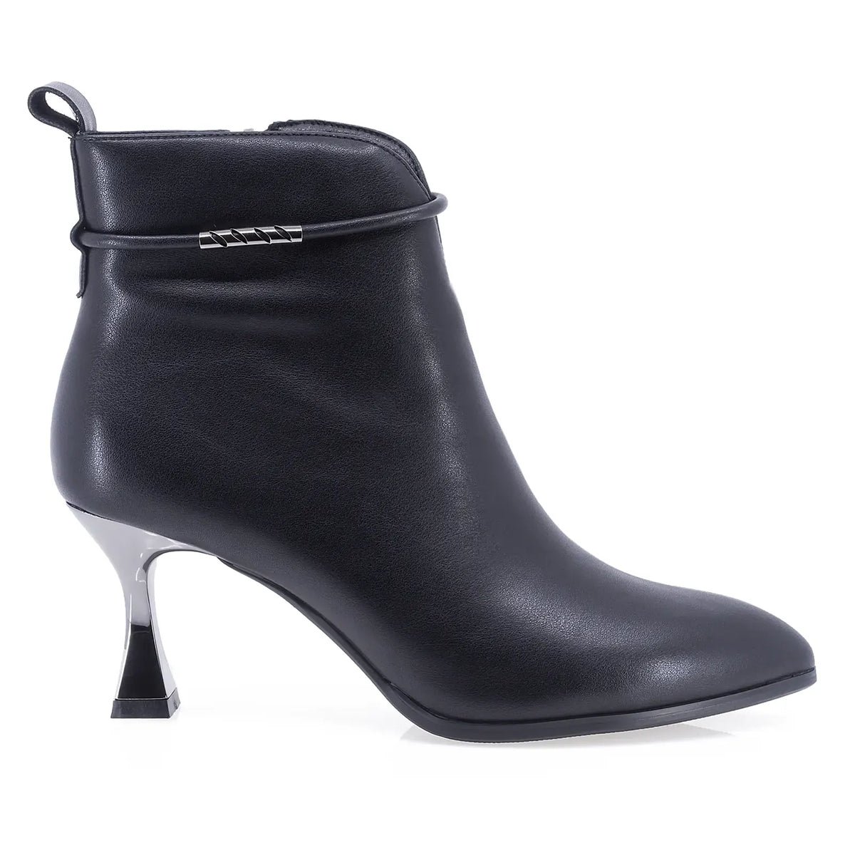 Botine dama elegante Anna Viotti D106-8H256-RH1808V-HA negre, din piele naturala intoarsa, cu varf rotund, toc subtire si cusatura pe mijloc.