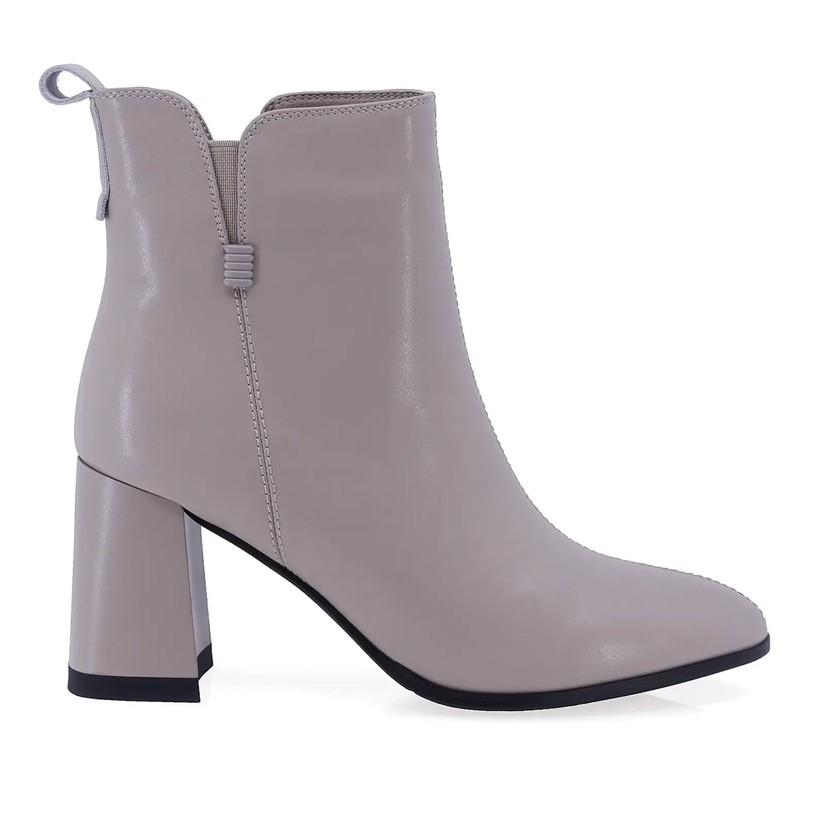Botine dama elegante Anna Viotti D106-M572-Q478-3 bej din piele naturala box, cu varf rotund si toc gros de 8 cm.