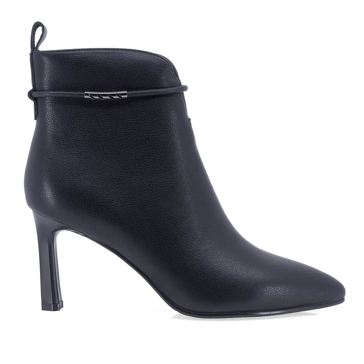 Botine dama elegante Anna Viotti D106-7Y77-RH2245V-HA negre, din piele naturala box, cu varf ascutit si toc subtire de 8 cm.