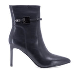 Botine dama elegante Anna Viotti D106-HW059-X347 negre, din piele naturala box, cu varf ascutit stiletto, cusatura pe mijloc si ornament lateral.