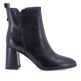 Botine dama elegante Anna Viotti D106-M572-Q478-6 negre, din piele naturala box, cu varf rotund, toc gros, cusatura pe mijloc si segment elastic exterior.