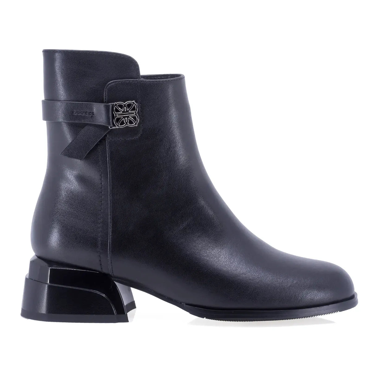 Botine dama elegante Anna Viotti D122-W52-6H133-4 negre, din piele naturala box, cu varf rotund, fermoar si toc gros de 4,5 cm.