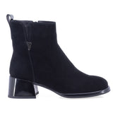 Botine dama elegante Anna Viotti D106-25102-F3102 negre, din piele naturala intoarsa, cu varf rotund si toc gros de 6 cm.