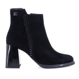 Botine dama elegante Anna Viotti D106-Y081-L222 negre, din piele naturala intoarsa, cu varf rotund, cusatura verticala si toc gros.