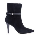 Botine dama elegante Anna Viotti D106-Y10-X13 negre, din piele naturala intoarsa, cu varf ascutit tip stiletto si toc subtire imbracat in piele box.