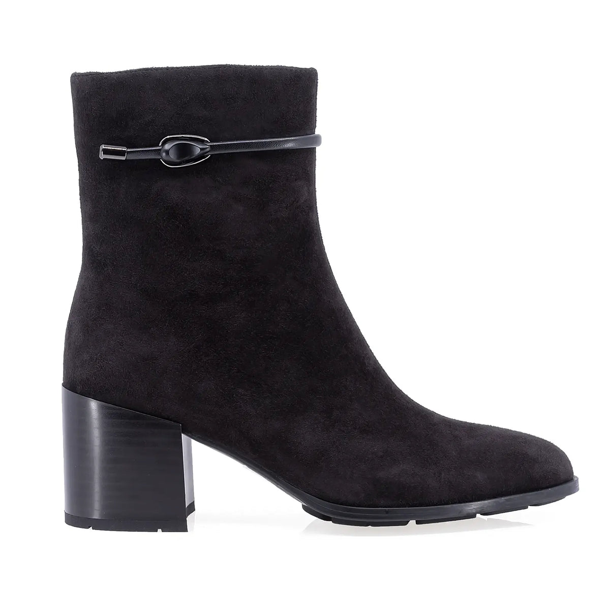 Botine dama elegante Anna Viotti D123-J6-A2695-711-H802 maro, din piele naturala intoarsa, cu varf rotund, fermoar si toc gros de 6,5 cm.