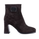 Botine dama elegante Anna Viotti D106-25423-F3568 maro, din piele naturala intoarsa, cu toc lat si ornament lateral.