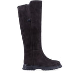 Cizme dama casual Anna Viotti D123-J16-2FA2687-800-H802 maro, din piele naturala intoarsa, cu varf rotund, fermoar si insertie elastica in partea superioara.