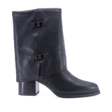 Cizme dama casual Anna Viotti D115-80935-06T negre din piele naturala, trei sferturi, fara inchidere, cu varf rotund si toc patrat.
