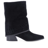 Cizme dama casual Anna Viotti D105-8071R-F255-N64 negre, din piele naturala intoarsa, cu croiala tip ciorap, varf semiascutit si toc patrat.