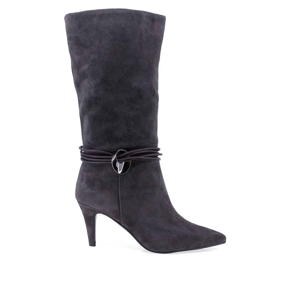 Cizme dama elegante Anna Viotti D106-0B410-RH2235P-HSI maro, din piele naturala intoarsa, cu varf ascutit si toc subtire imbracat in piele intoarsa.
