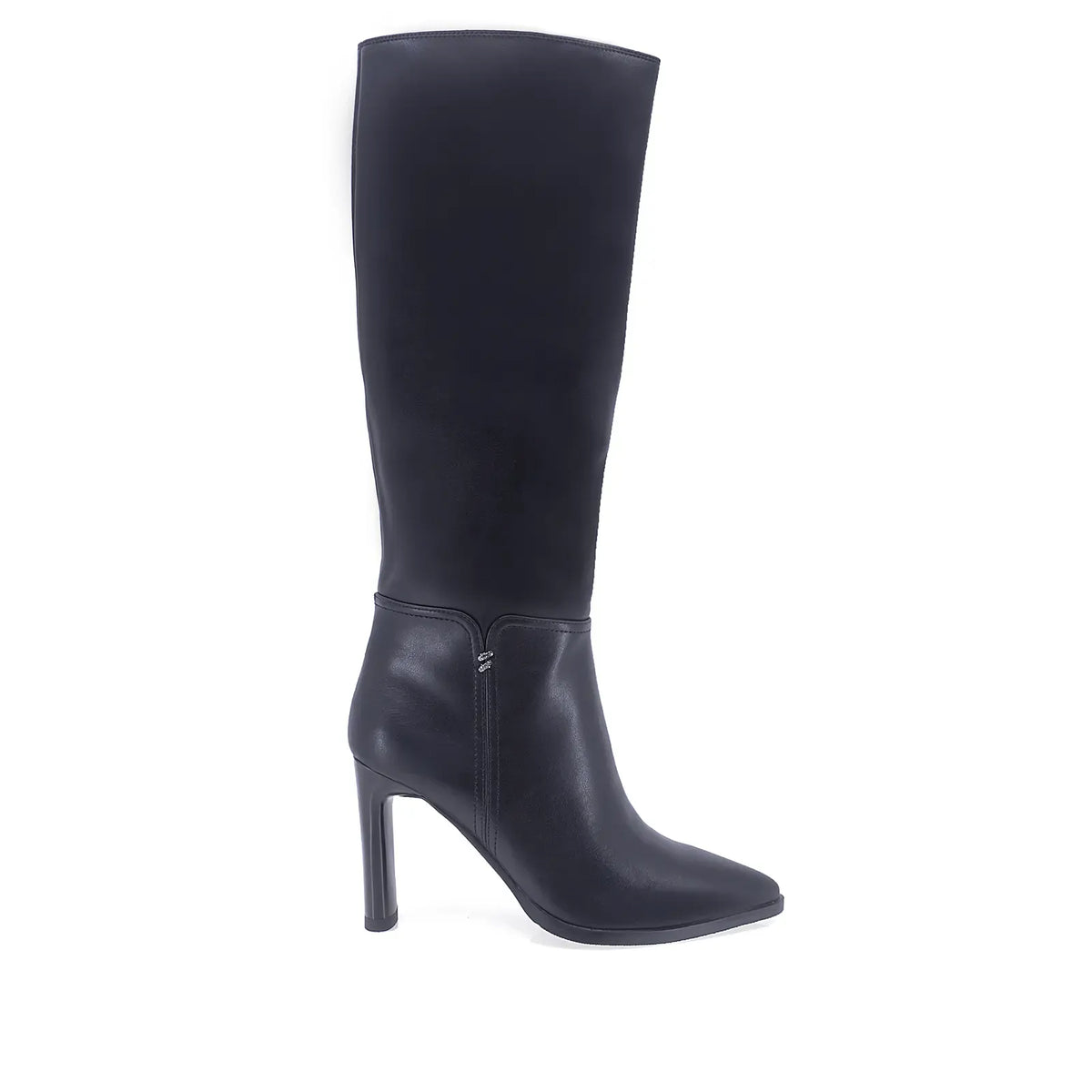 Cizme dama elegante Anna Viotti D106-X0G707-RH2255V-HA negre din piele naturala, cu varf semiascutit si toc usor lat de 9,5 cm.