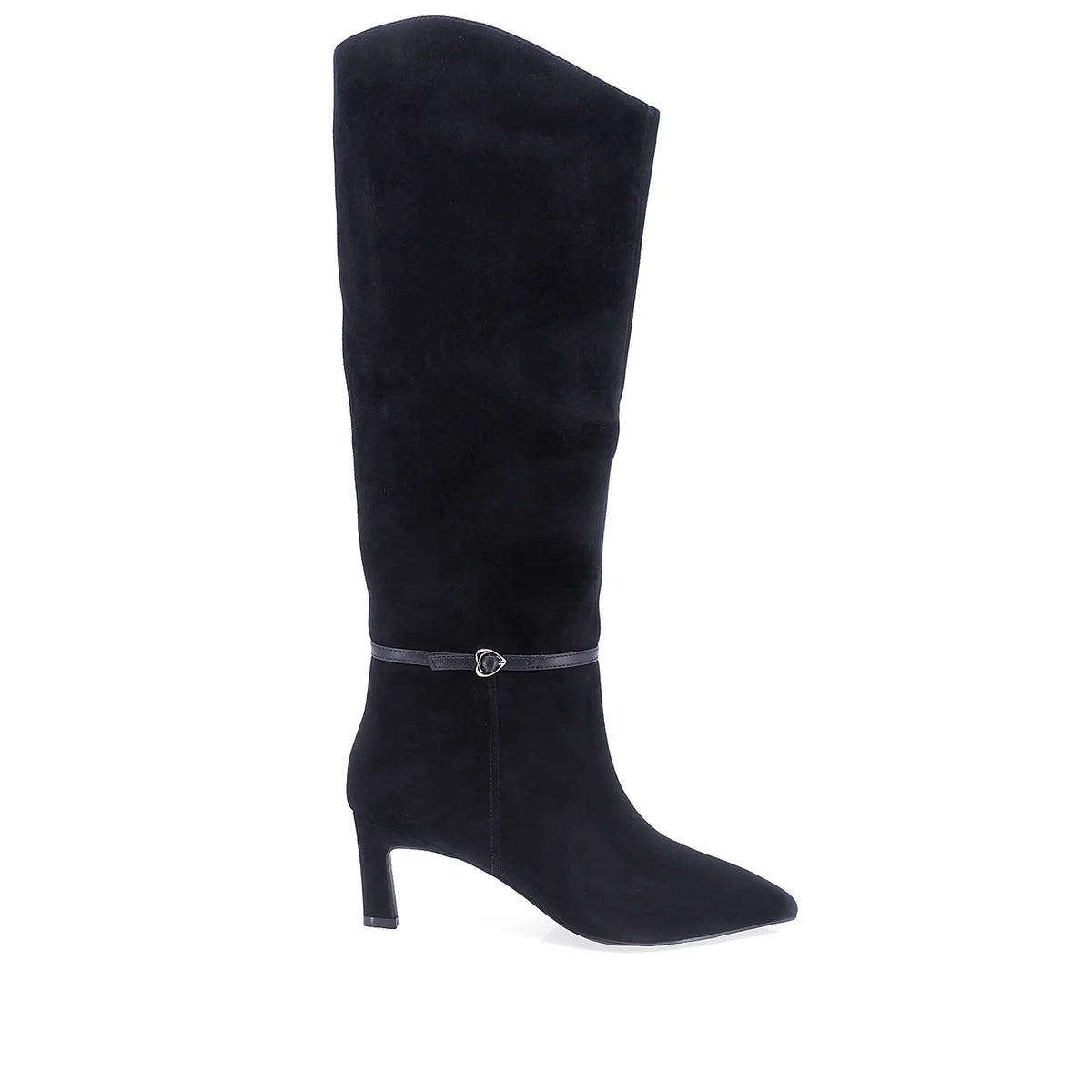 Cizme dama elegante Anna Viotti D106-AD893-L542 negre, din piele naturala intoarsa, cu varf ascutit si toc subtire imbracat in piele intoarsa.